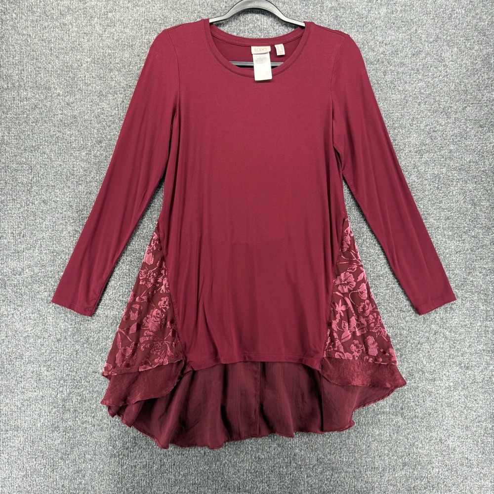 LOGO Lori Goldstein Top Womens S Tunic Maroon Asymmetrical Fairy Lagenlook Boho